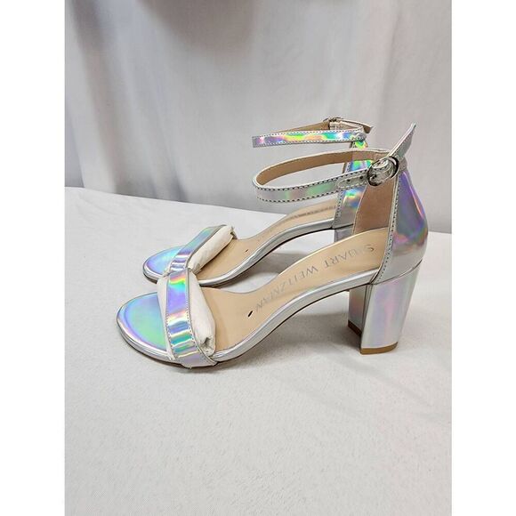 Stuart Weitzman Size 6 Nudist Block 75 Iridescent Ankle-Strap Sandals Block Heel - Picture 7 of 10